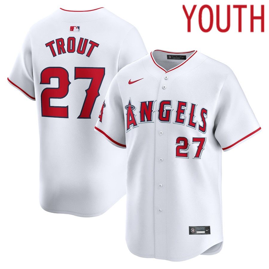 Youth Los Angeles Angels #27 Mike Trout Nike White Home Limited Player MLB Jersey->youth mlb jersey->Youth Jersey